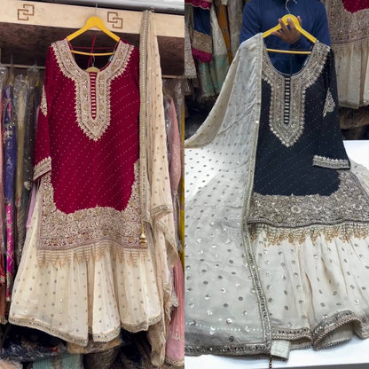 Designer Georgette Hand Work Fully Stitched Sharara Set