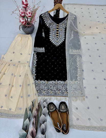 Designer Georgette Hand Work Fully Stitched Sharara Set