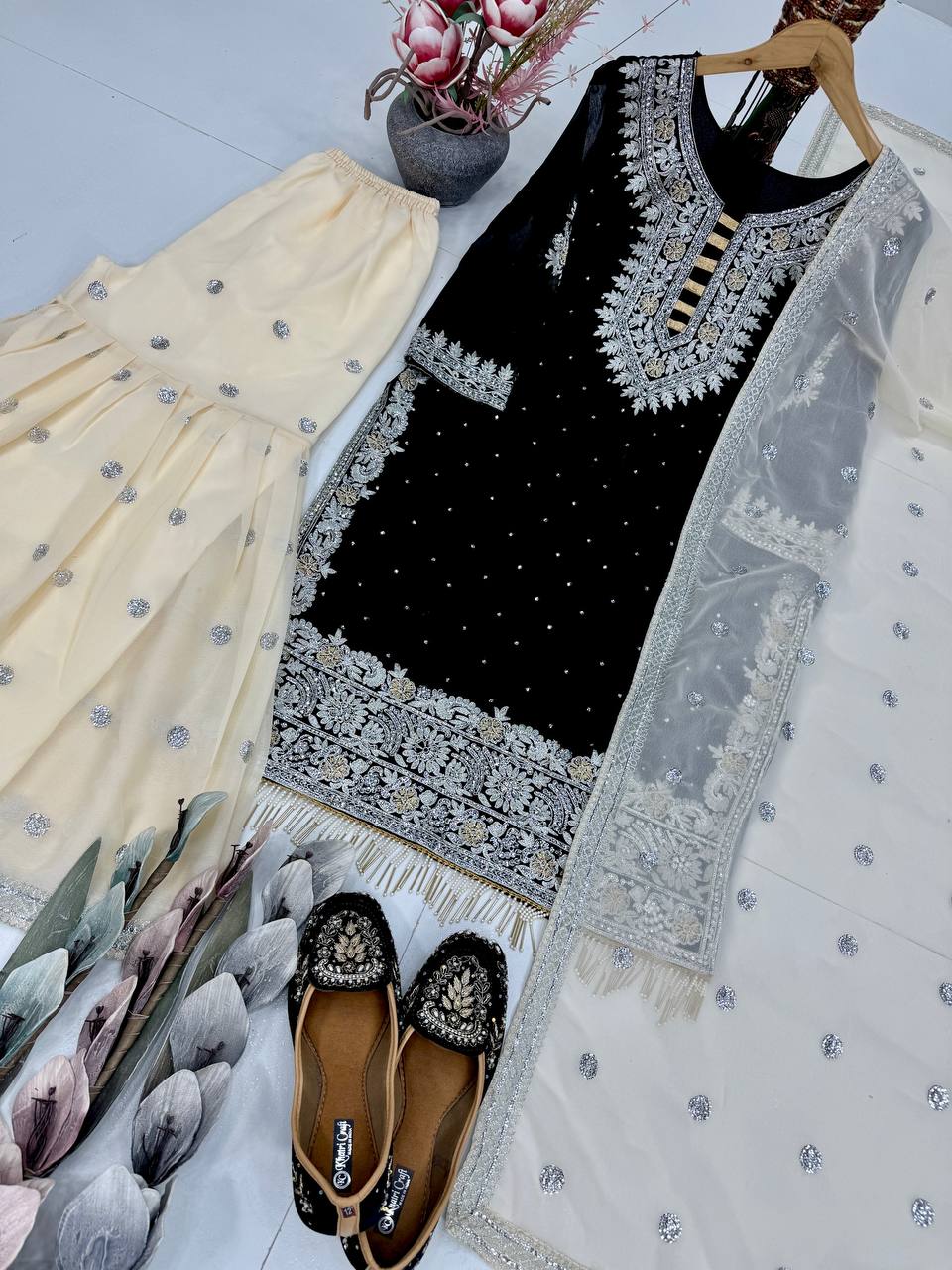 Designer Georgette Hand Work Fully Stitched Sharara Set