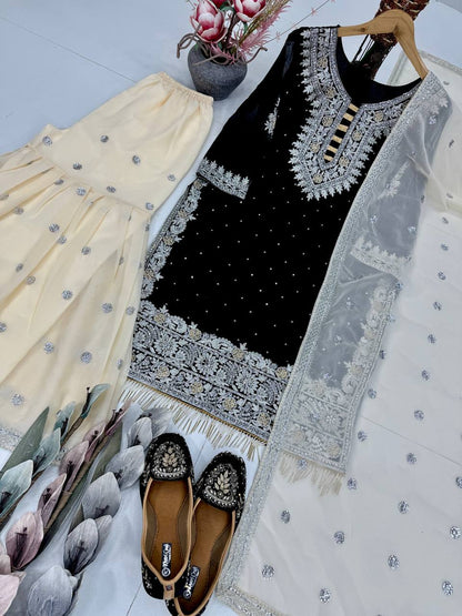 Designer Georgette Hand Work Fully Stitched Sharara Set