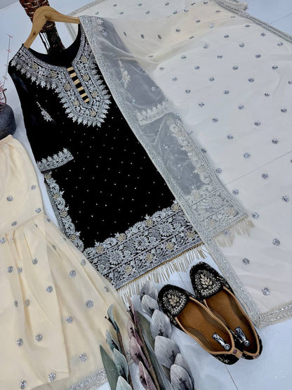 Designer Georgette Hand Work Fully Stitched Sharara Set