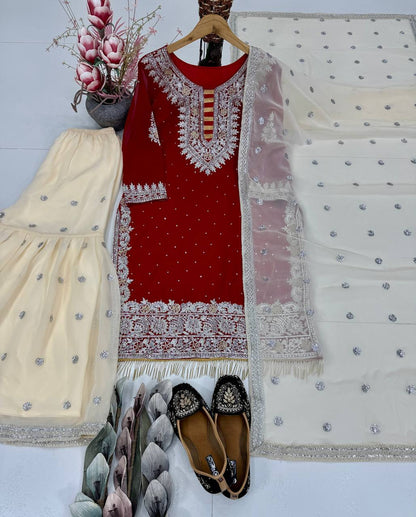 Designer Georgette Hand Work Fully Stitched Sharara Set