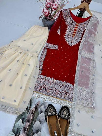 Designer Georgette Hand Work Fully Stitched Sharara Set