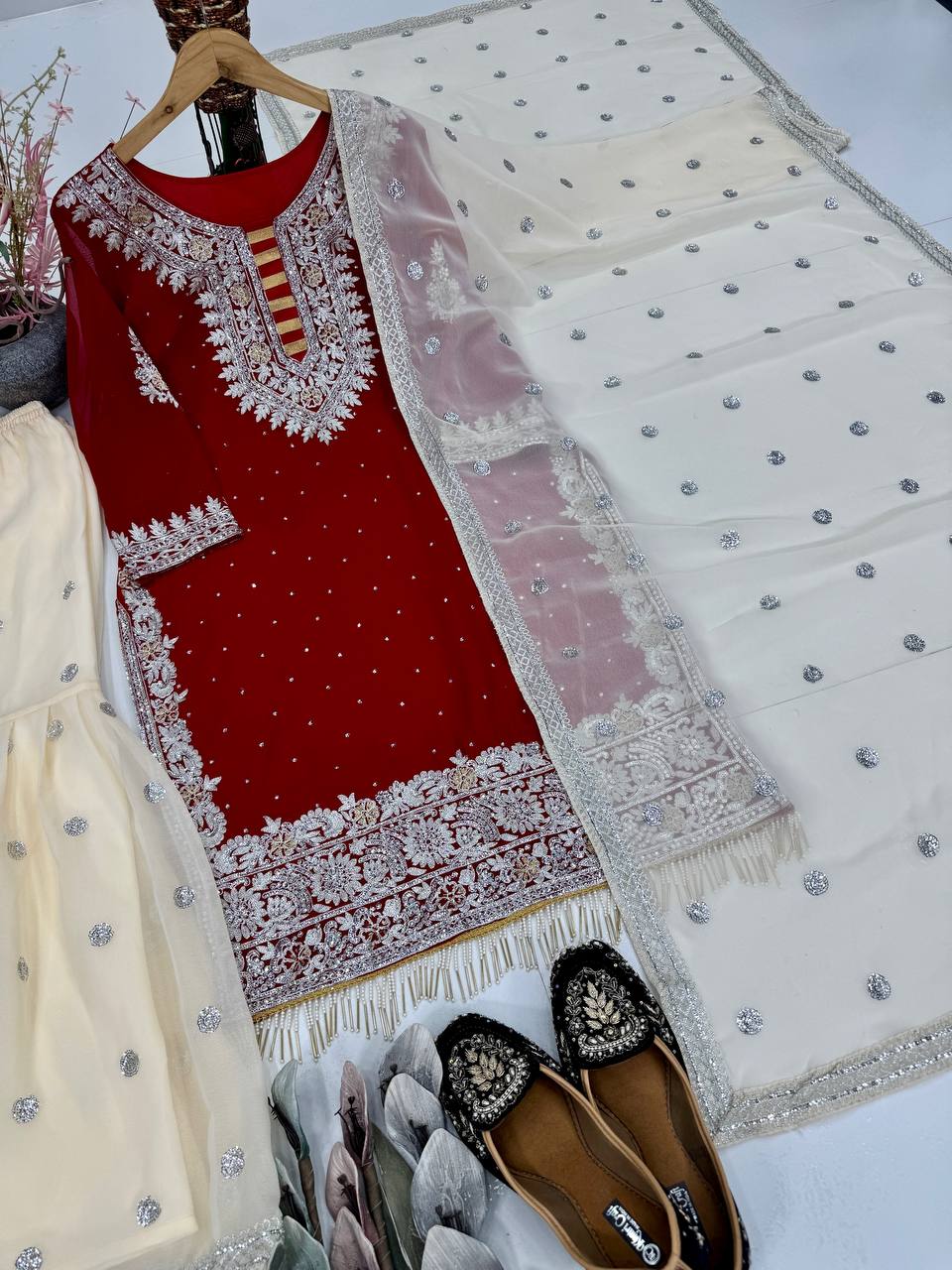 Designer Georgette Hand Work Fully Stitched Sharara Set