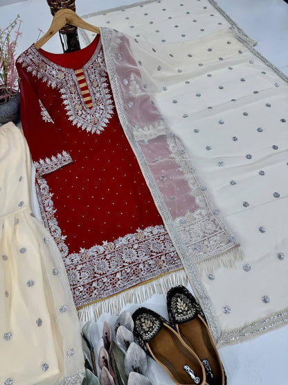 Designer Georgette Hand Work Fully Stitched Sharara Set
