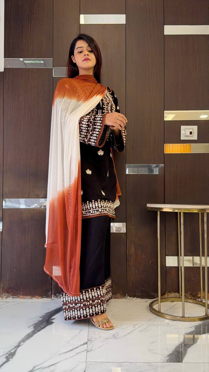 Ready To Wear Black Color Rayon Cotton Farshi Suit