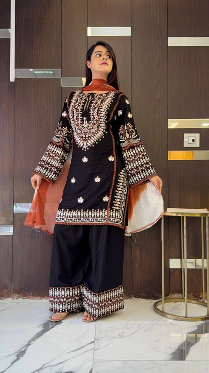 Ready To Wear Black Color Rayon Cotton Farshi Suit