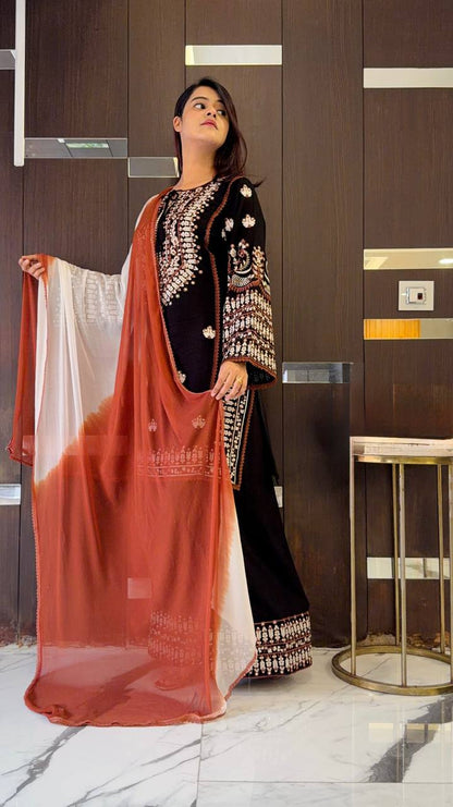 Ready To Wear Black Color Rayon Cotton Farshi Suit