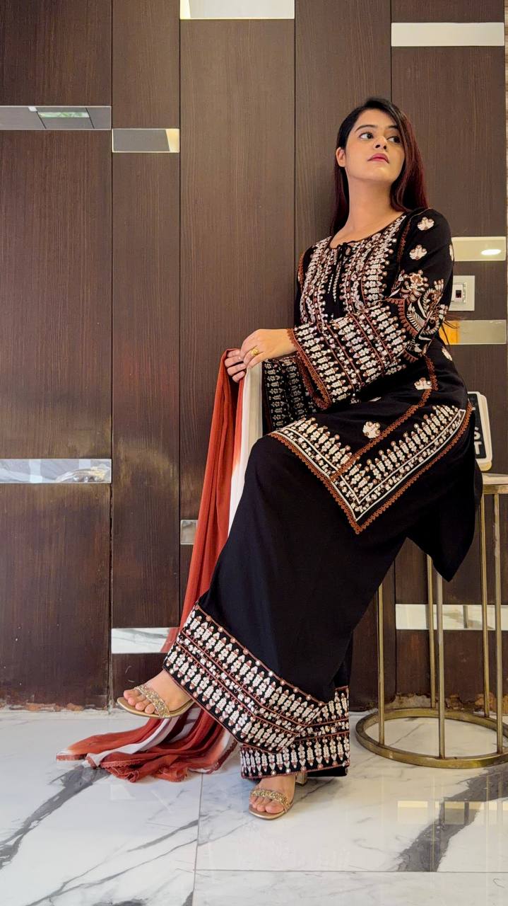 Ready To Wear Black Color Rayon Cotton Farshi Suit