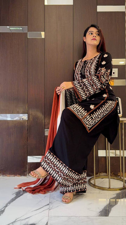 Ready To Wear Black Color Rayon Cotton Farshi Suit