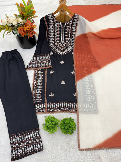 Ready To Wear Black Color Rayon Cotton Farshi Suit