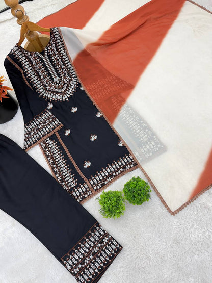 Ready To Wear Black Color Rayon Cotton Farshi Suit