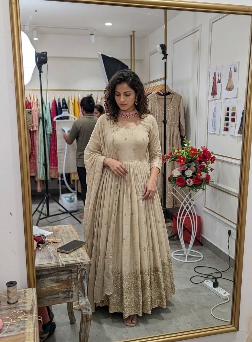 Fantastic Off White Color Sequence Embroidered Anarkali Gown With Dupatta