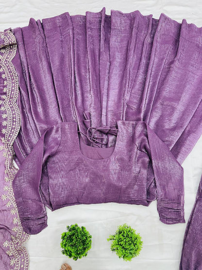 Designer Party Wear Lavender Color Heavy Fandy Silk Gown With Embroidery Sequence Work Dupatta