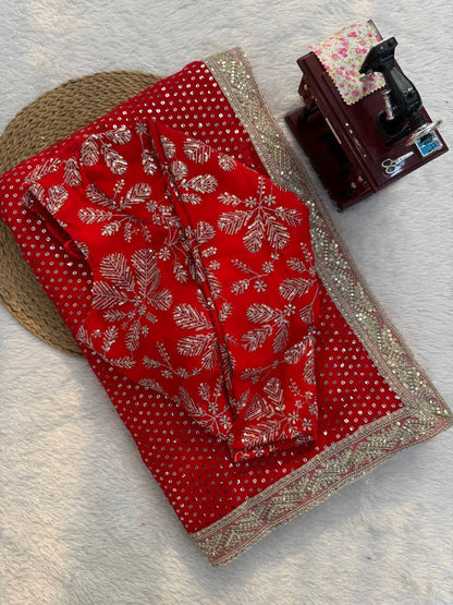 Festive Wear Red Color Georgette Sequence Designer Saree