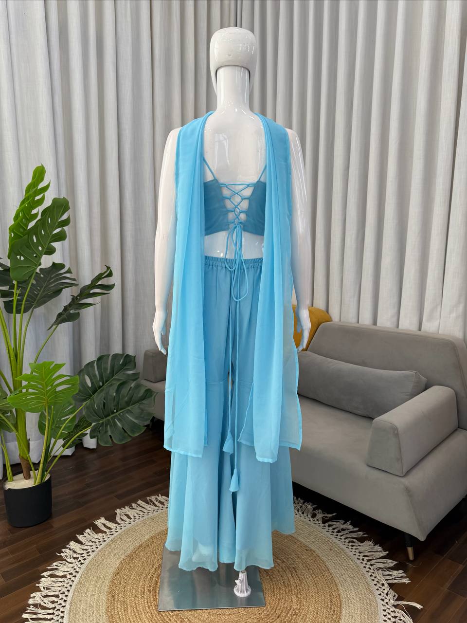 Sky Blue Color Trendy Mirror Work Sharara Set