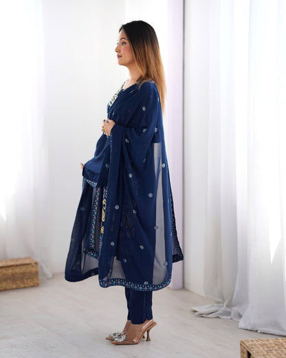 Occasion Wear Navy Color Faux Georgette Thread And Sequence Work Salwar Suit