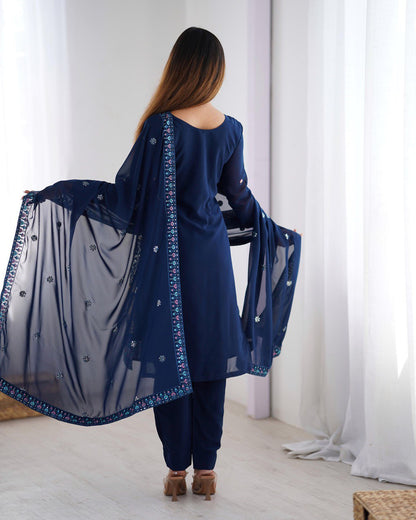 Occasion Wear Navy Color Faux Georgette Thread And Sequence Work Salwar Suit