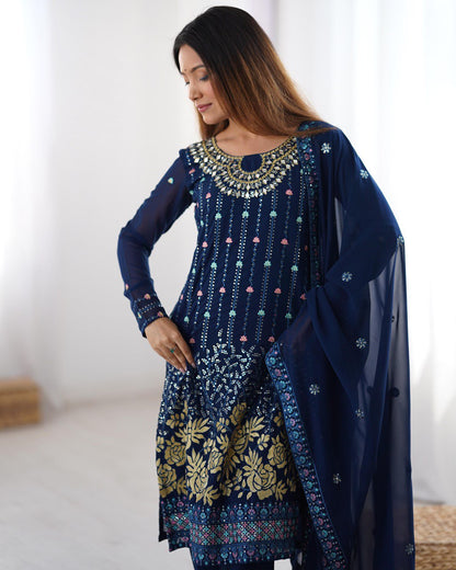 Occasion Wear Navy Color Faux Georgette Thread And Sequence Work Salwar Suit