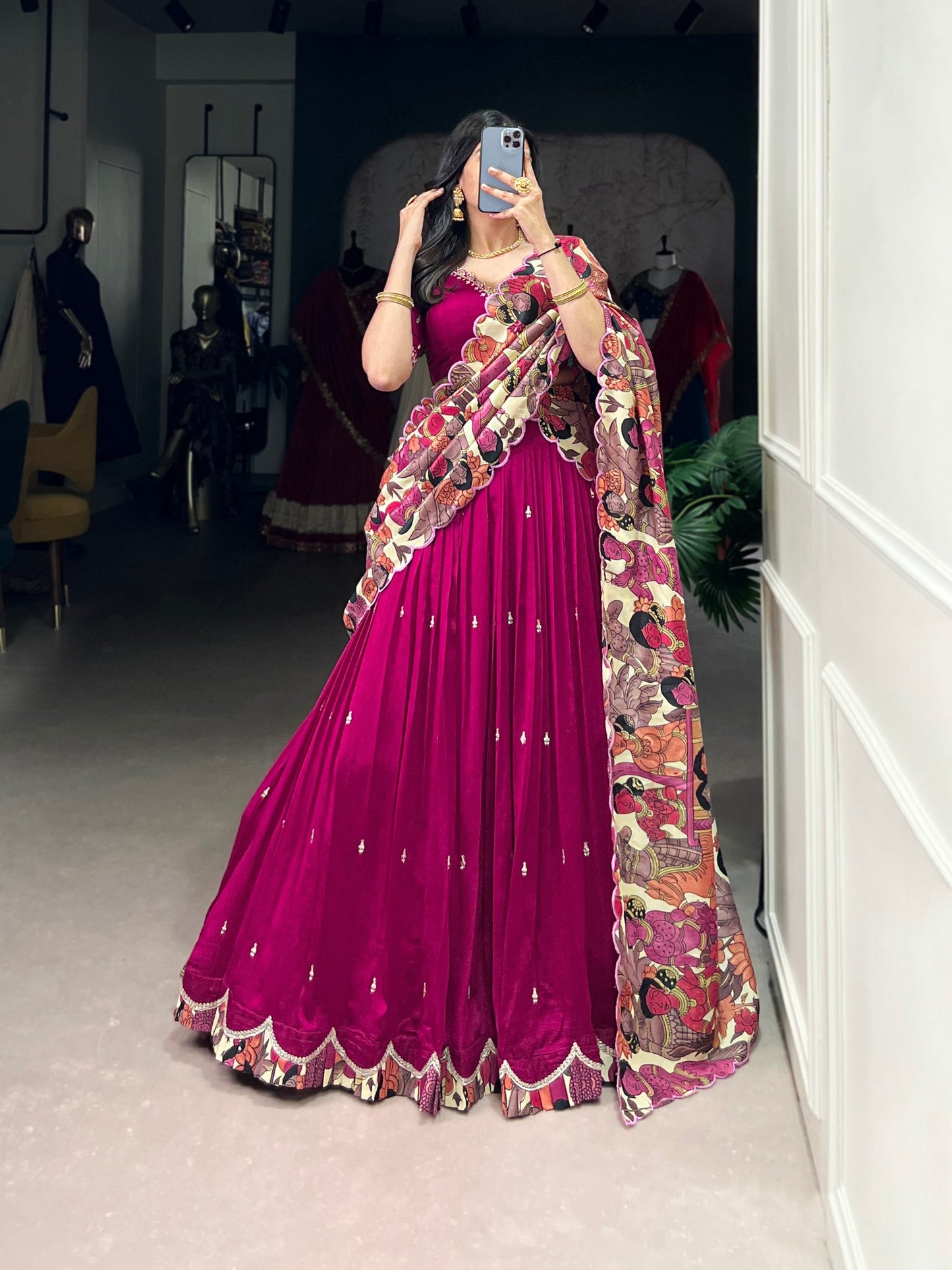Marvelous Pink Color Vichitra Silk Sequins And Thread Embroidery Work Lehenga Choli