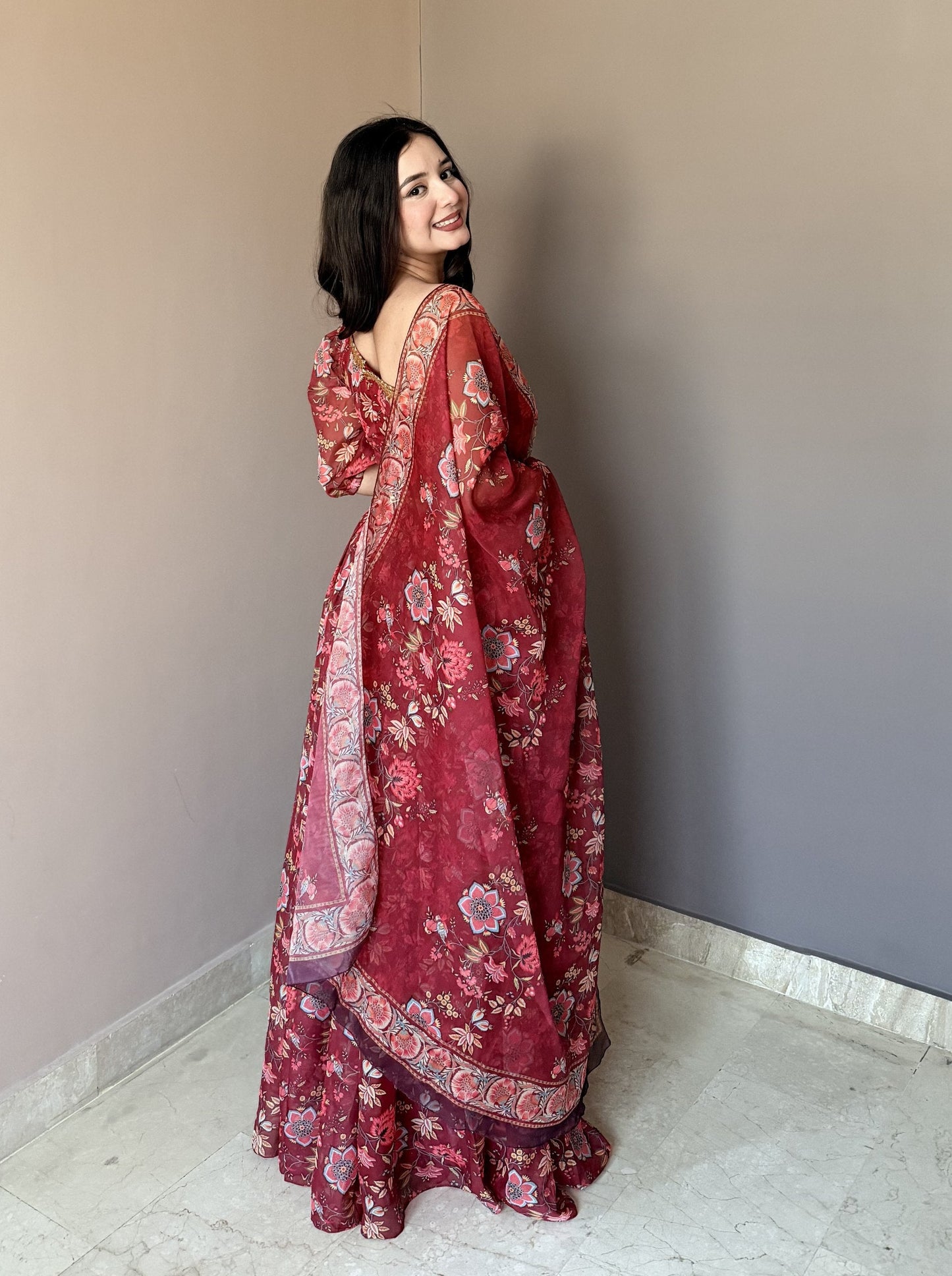 Fancy Maroon Color Stlish Floral Printed Lehenga Choli
