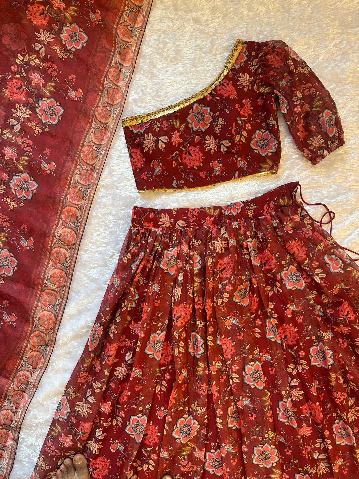 Fancy Maroon Color Stlish Floral Printed Lehenga Choli