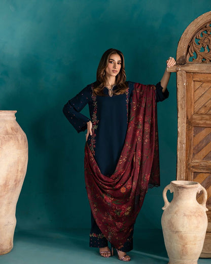Traditional Wear Neavy Blue Color Pure Natural Crep Silk With Embroidery Sequence Work Salwar Suit