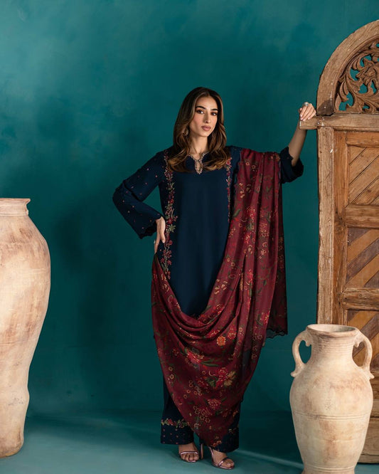 Traditional Wear Neavy Blue Color Pure Natural Crep Silk With Embroidery Sequence Work Salwar Suit