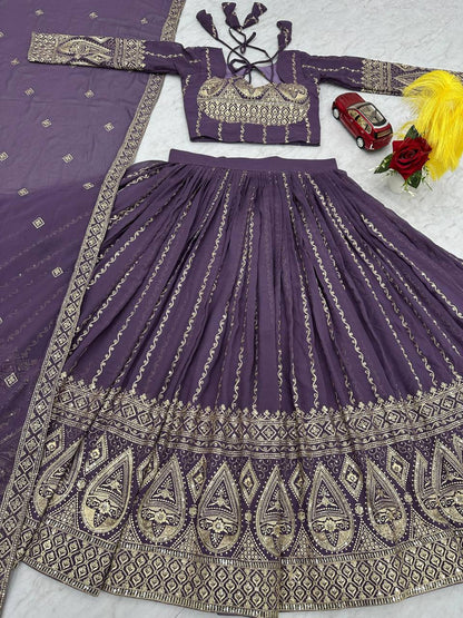 Wedding Wear Purple Color Heavy Faux Georgette With Embroidery sequence Work Lehenga Choli