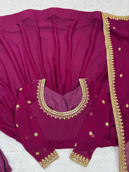 Designer Wine Color Faux Georgette Anarkali Gown Suit Set