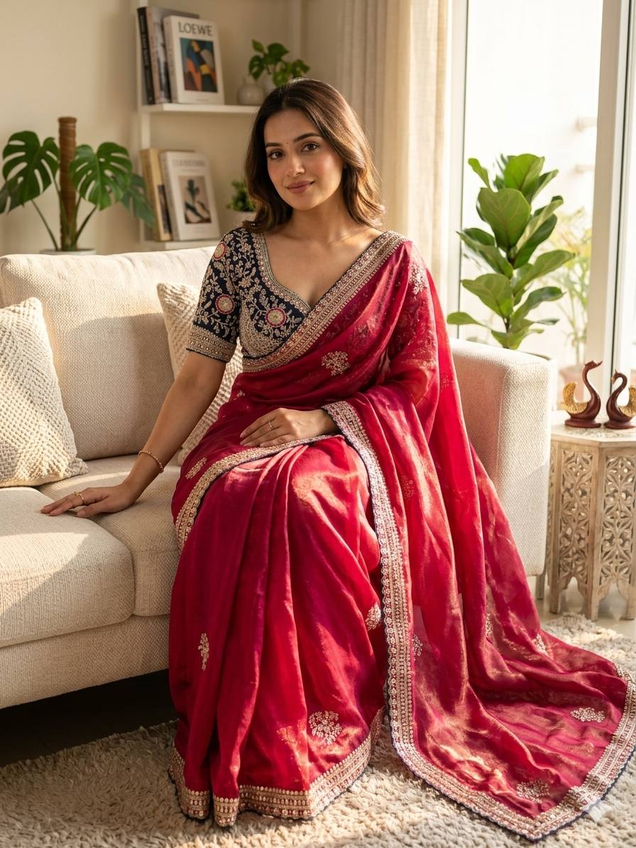 Impossing Pink Color Sequence Embroidered Designer saree With Blouse