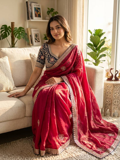Impossing Pink Color Sequence Embroidered Designer saree With Blouse