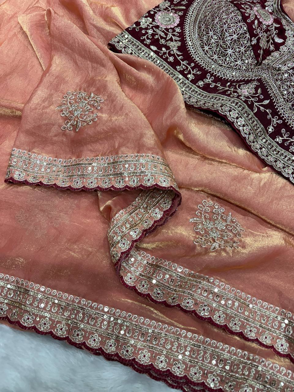 Gorgeous Orange Color Embroidered Designer saree With Blouse