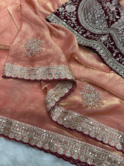 Gorgeous Orange Color Embroidered Designer saree With Blouse