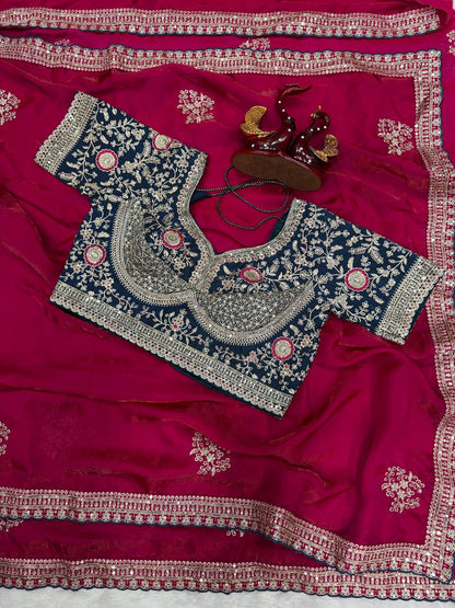 Impossing Pink Color Sequence Embroidered Designer saree With Blouse