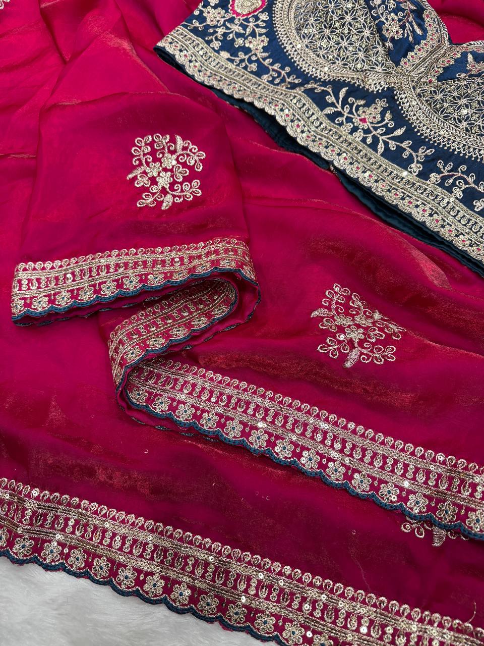 Impossing Pink Color Sequence Embroidered Designer saree With Blouse