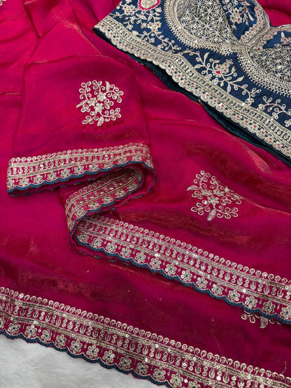 Impossing Pink Color Sequence Embroidered Designer saree With Blouse