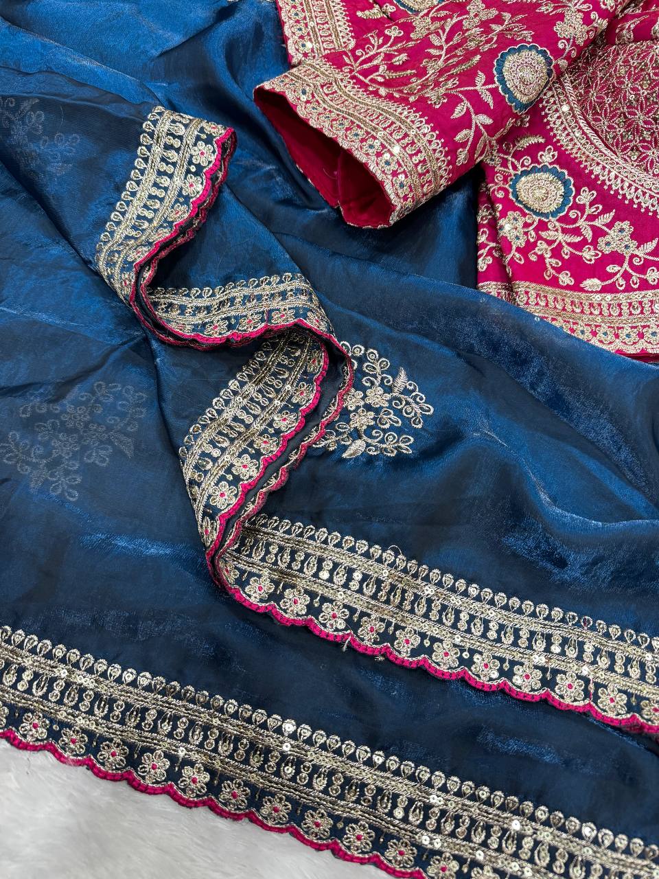 Graceful Navy Blue Color Sequnce Embroidered Designer saree With Blouse