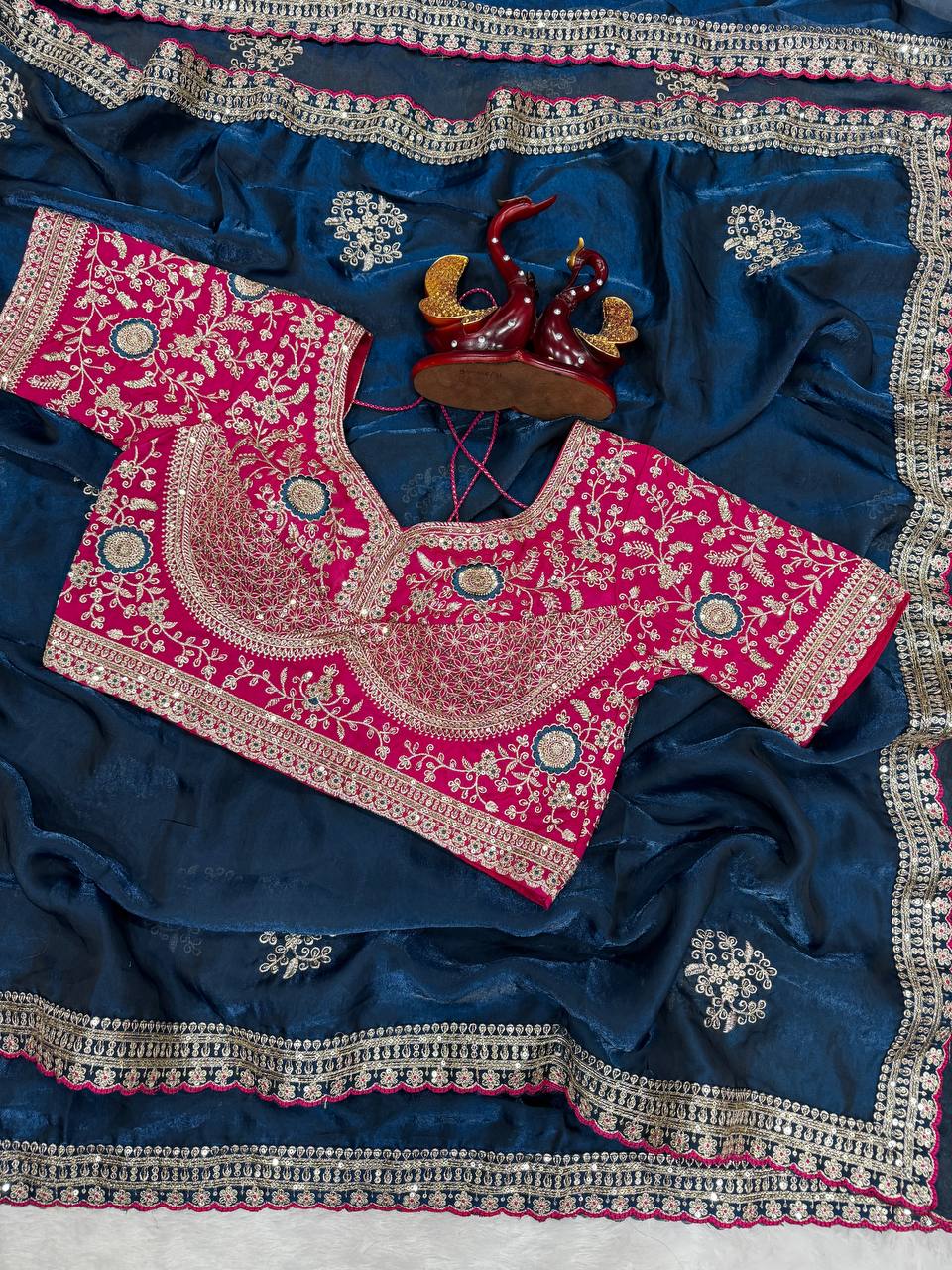 Graceful Navy Blue Color Sequnce Embroidered Designer saree With Blouse
