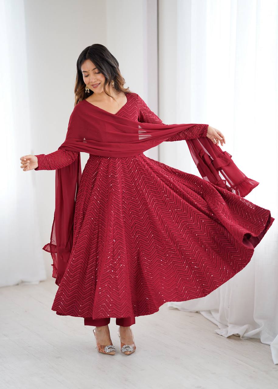 Arti Chauhan Maroon Color Sequins Work Designer Anarkali Suit