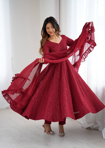Arti Chauhan Maroon Color Sequins Work Designer Anarkali Suit