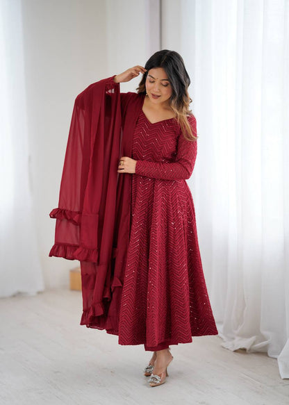 Arti Chauhan Maroon Color Sequins Work Designer Anarkali Suit