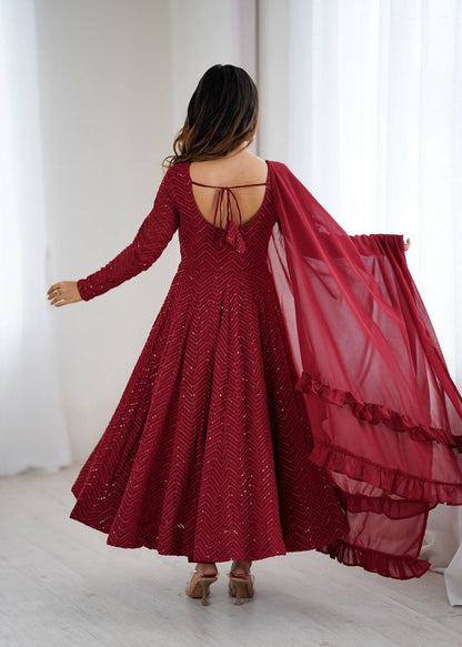 Arti Chauhan Maroon Color Sequins Work Designer Anarkali Suit
