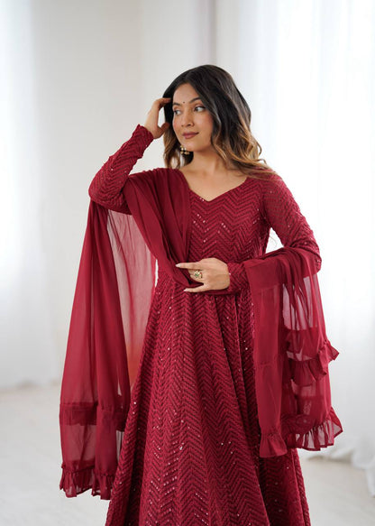 Arti Chauhan Maroon Color Sequins Work Designer Anarkali Suit