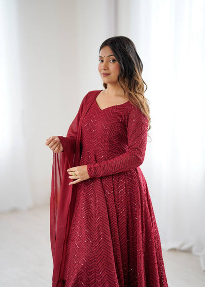 Arti Chauhan Maroon Color Sequins Work Designer Anarkali Suit