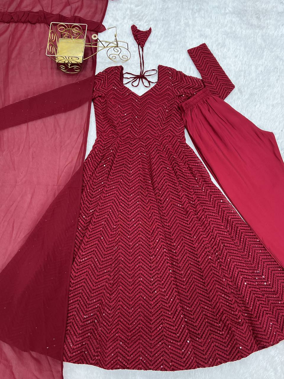 Arti Chauhan Maroon Color Sequins Work Designer Anarkali Suit