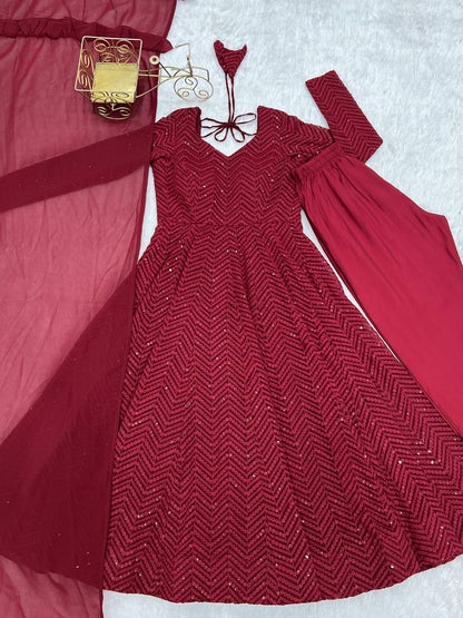 Arti Chauhan Maroon Color Sequins Work Designer Anarkali Suit