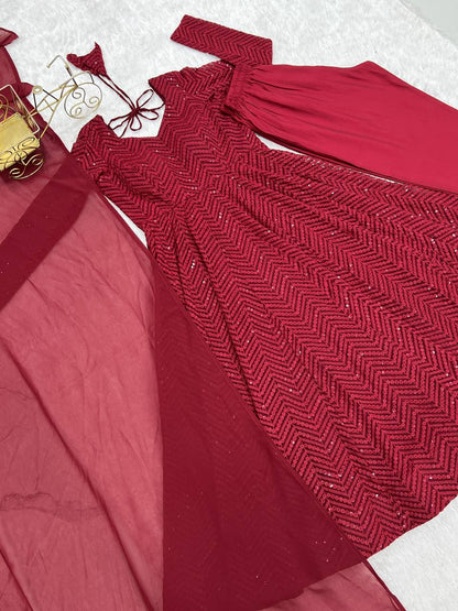 Arti Chauhan Maroon Color Sequins Work Designer Anarkali Suit