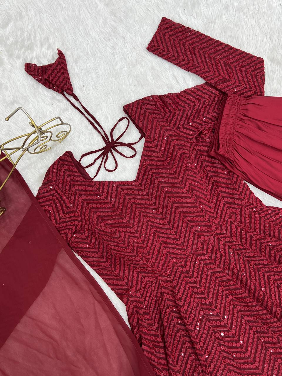 Arti Chauhan Maroon Color Sequins Work Designer Anarkali Suit