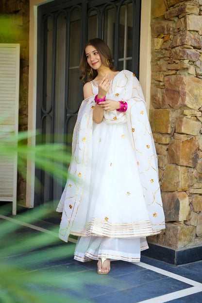 Elegant Off White Color Designer Handwork Anarkali Suit Set